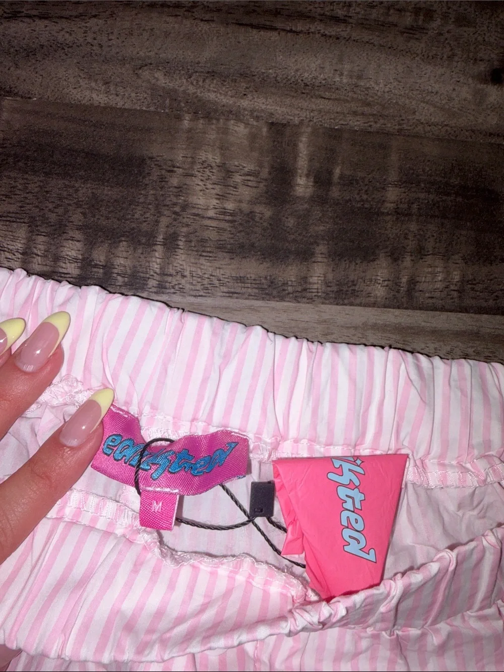 Edikted Light Pink Striped Cotton Sleep Shorts